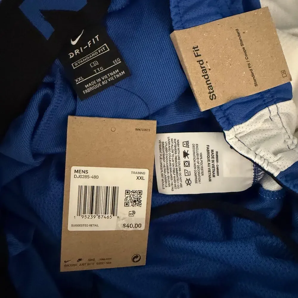 NWT Nike Mens Size 2XL Fly MC Training Shorts Blue White Activewear Workout